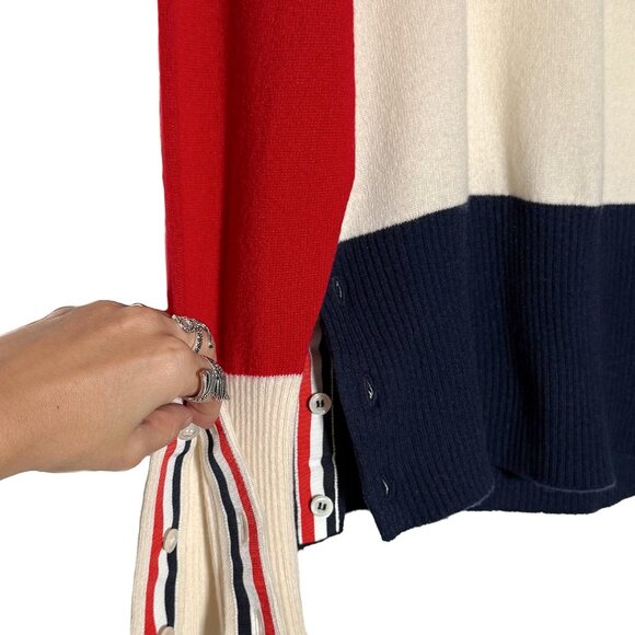 Thom Browne Ivory Colourblock Red Navy Cashmere Crewneck Sweater - Picture 3 of 9